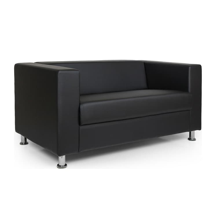 Диван офисный двухместный Euroline Аполло Экокожа 9100 (черная)