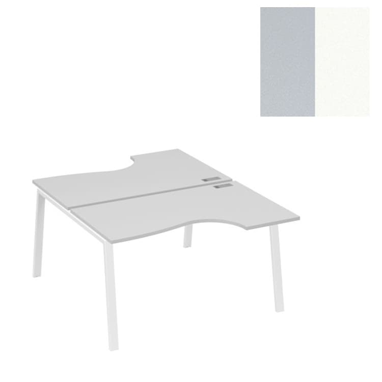 Рабочая станция Юнитекс А4 столы (2х140) эргономичные Классика каркас TRE А4 Б3 184 СЕ (140x184x75) серый/металлокаркас белый