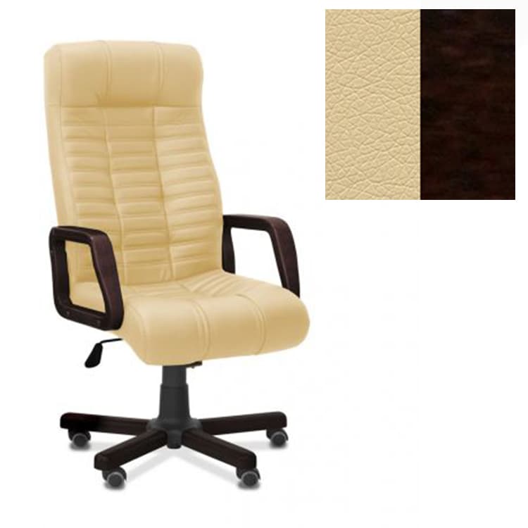 Кресло Юнитекс Атлант W для руководителя экокожа премиум бежевая CN1123/дерево-венге